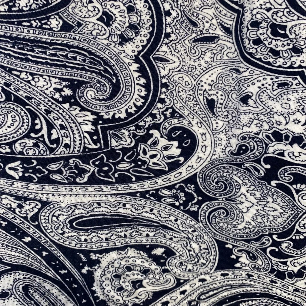 Michael Kors Navy White Paisley Tunic Blouse Top 3/4 Bell Sleeve Peasant M
